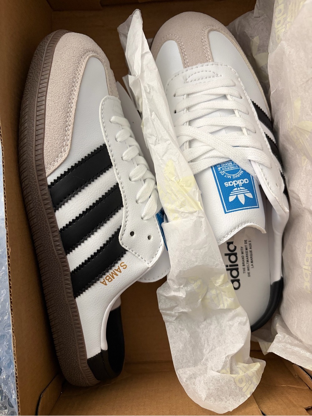 adidas Samba Women’s White Black with Tan Suede Accents